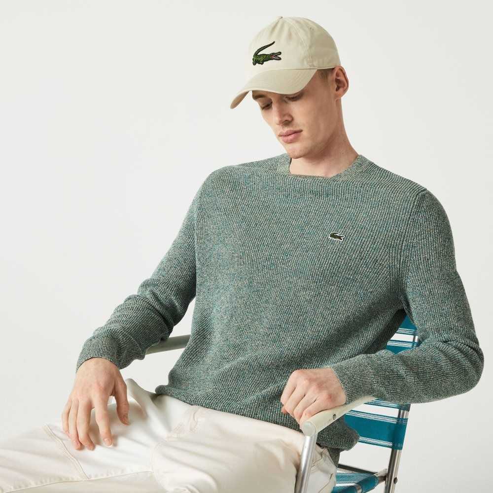 Lacoste Crew Neck Heathered Knit Blancas Verde Beige | 7804-JLNSR