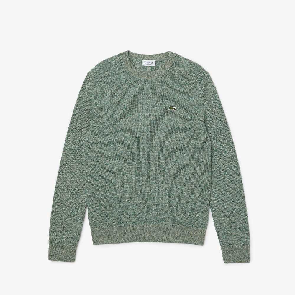 Lacoste Crew Neck Heathered Knit Blancas Verde Beige | 7804-JLNSR