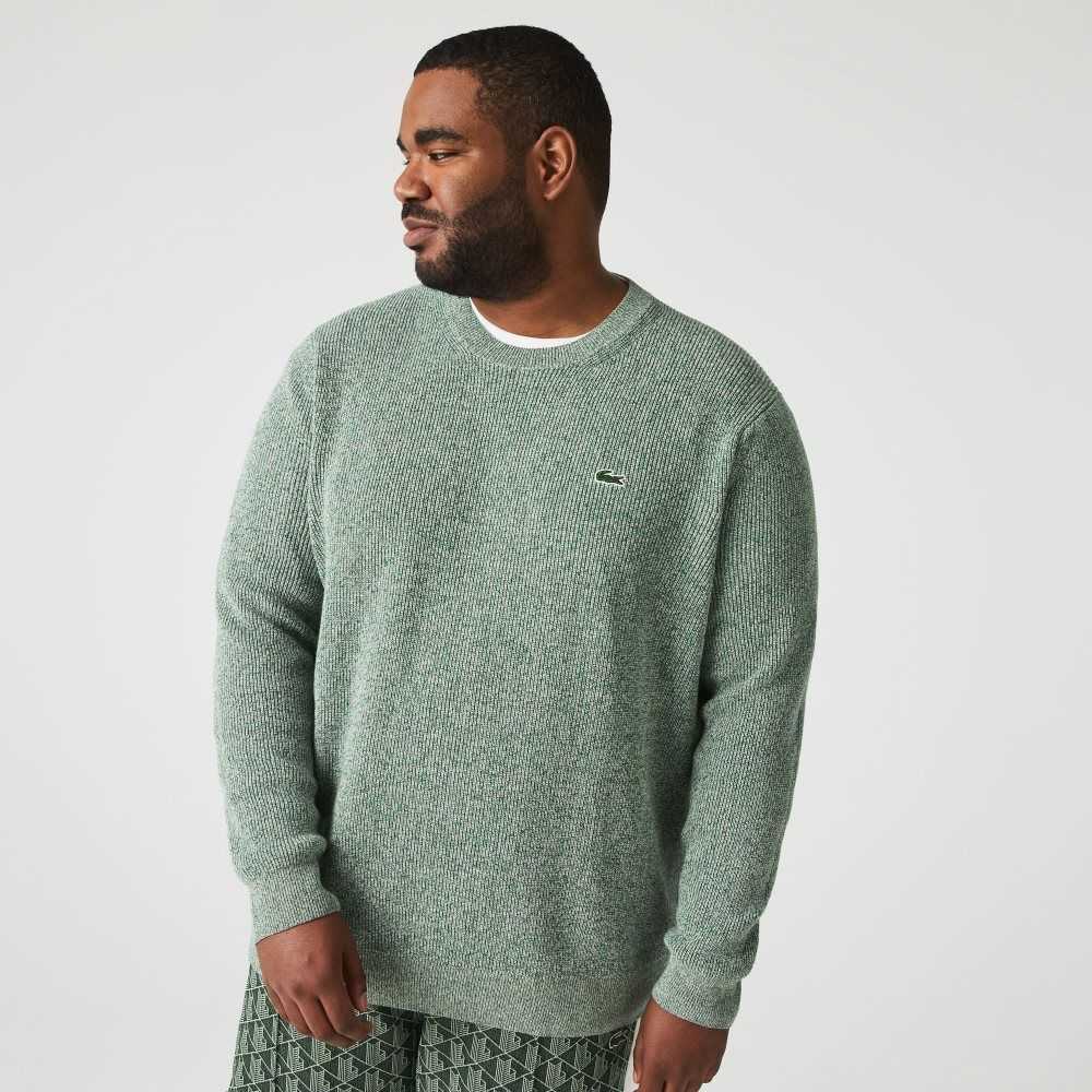 Lacoste Crew Neck Heathered Knit Blancas Verde Beige | 7804-JLNSR