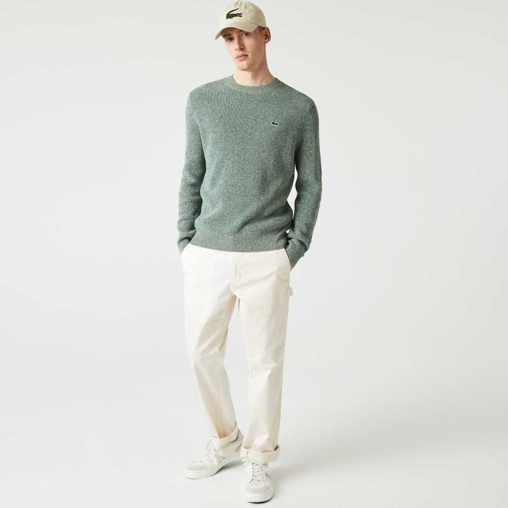 Lacoste Crew Neck Heathered Knit Blancas Verde Beige | 7804-JLNSR