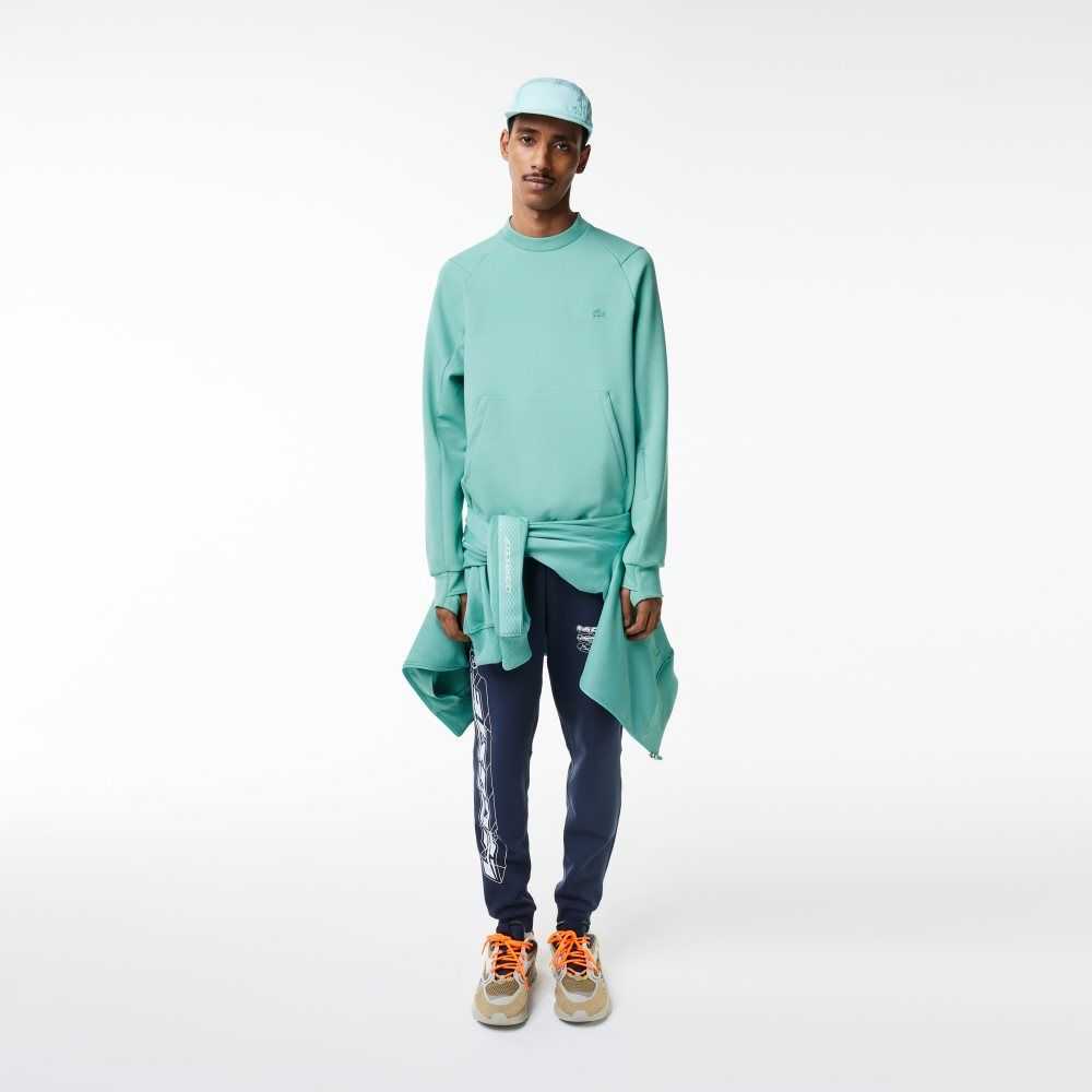 Lacoste Crew Neck Kangaroo Pocket Algodon Blend Verde Menta | 4790-FIULP