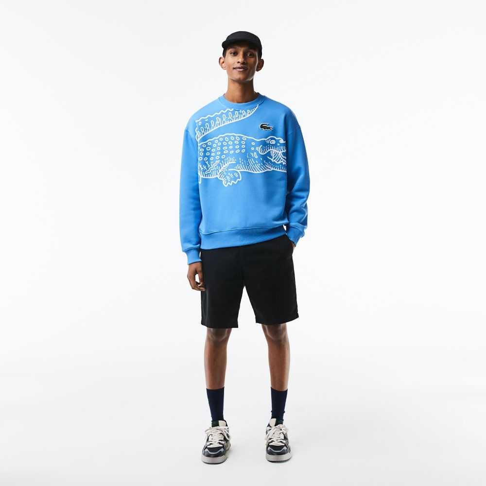 Lacoste Crew Neck Loose Fit Croc Print Azules | 4180-NWAFH