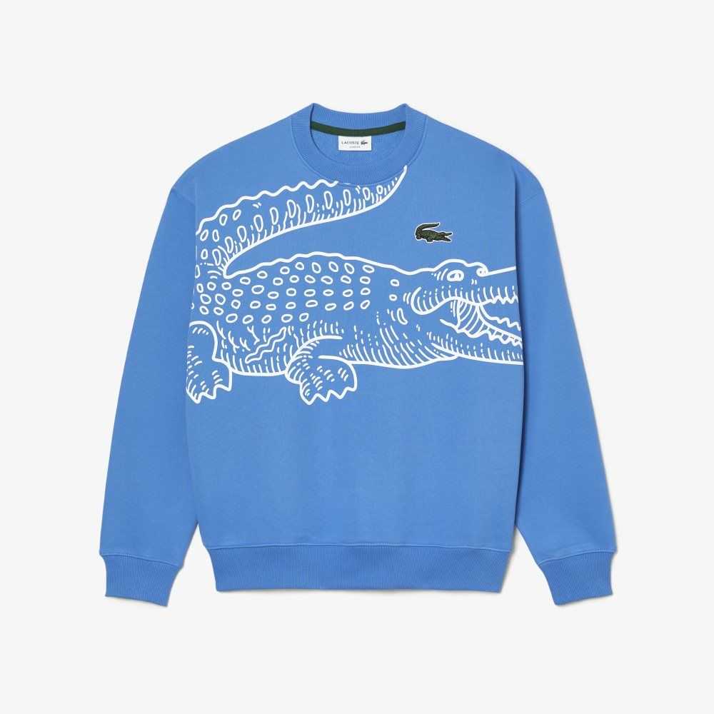 Lacoste Crew Neck Loose Fit Croc Print Azules | 4180-NWAFH