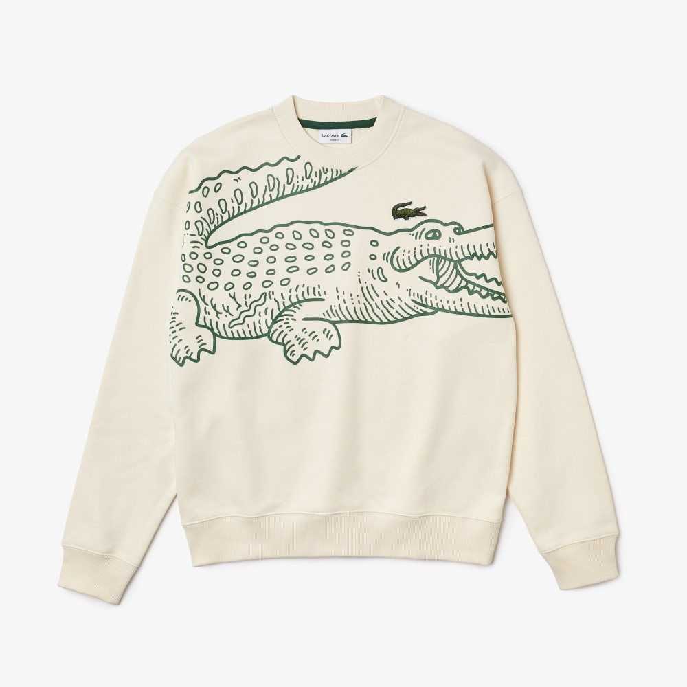 Lacoste Crew Neck Loose Fit Croc Print Blancas | 9372-ZHEWN