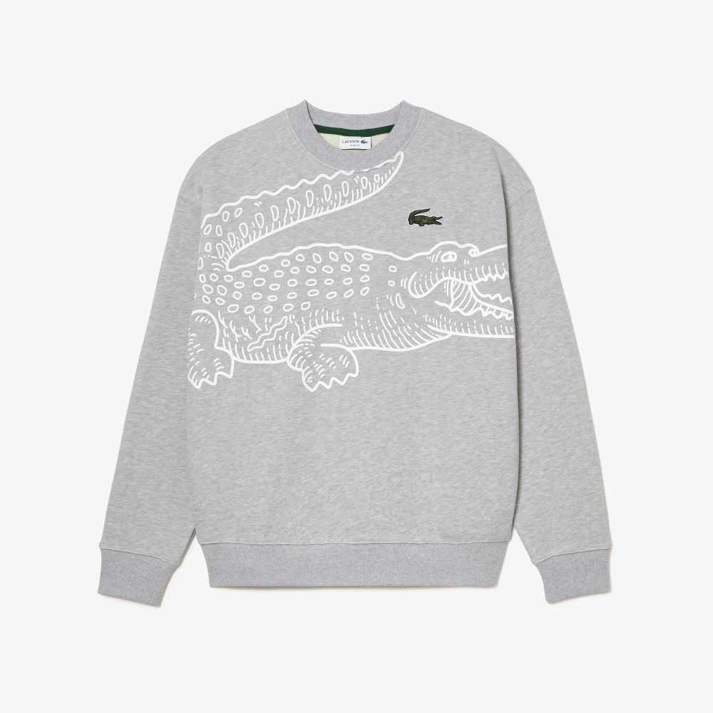 Lacoste Crew Neck Loose Fit Croc Print Gris | 5643-HPXWT