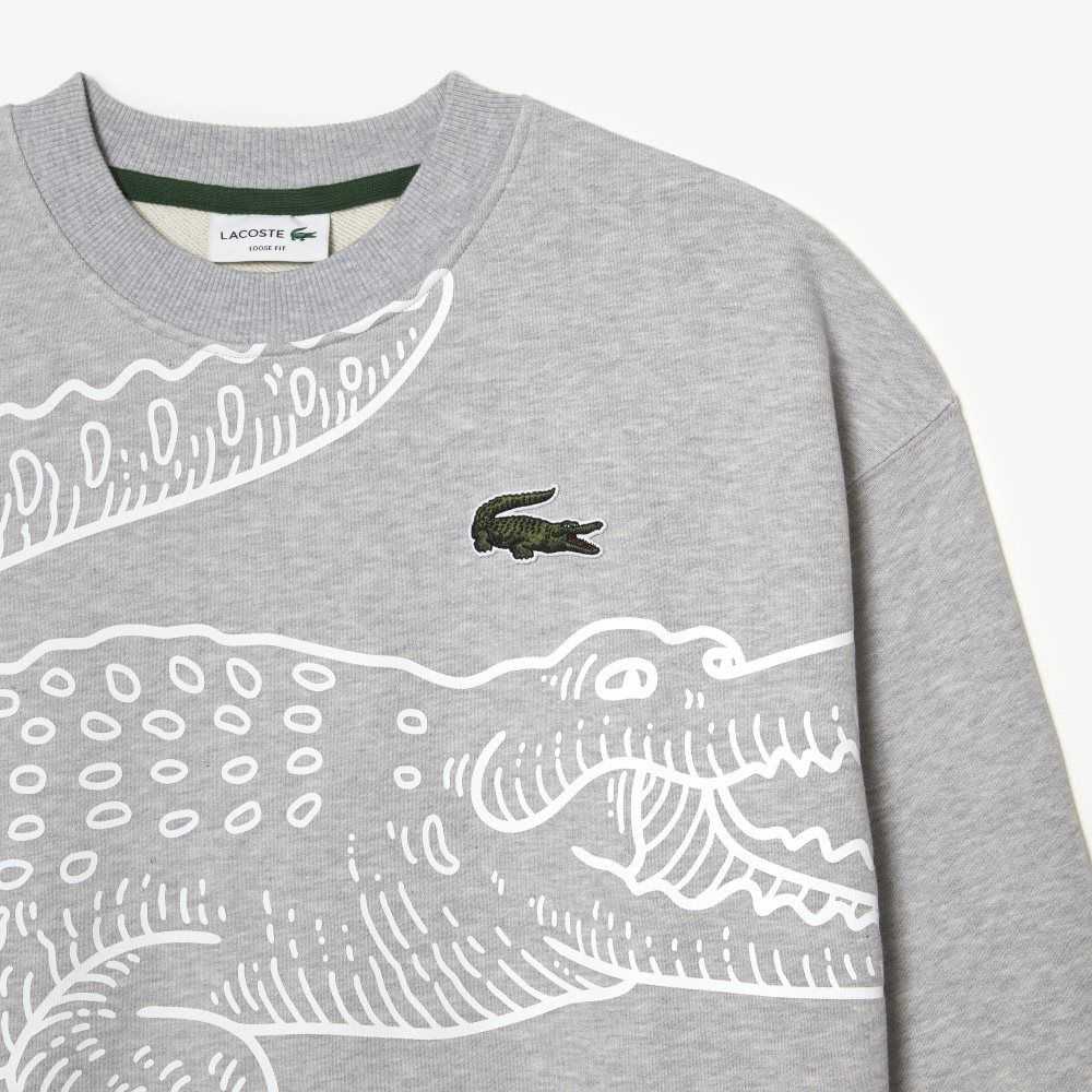 Lacoste Crew Neck Loose Fit Croc Print Gris | 5643-HPXWT