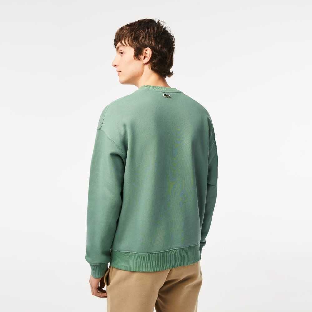 Lacoste Crew Neck Loose Fit Croc Print Kaki Verde | 0784-TCDGA