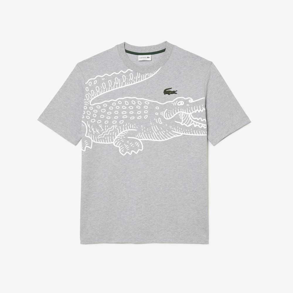 Lacoste Crew Neck Loose Fit Crocodile Print Gris | 0526-YBNIQ