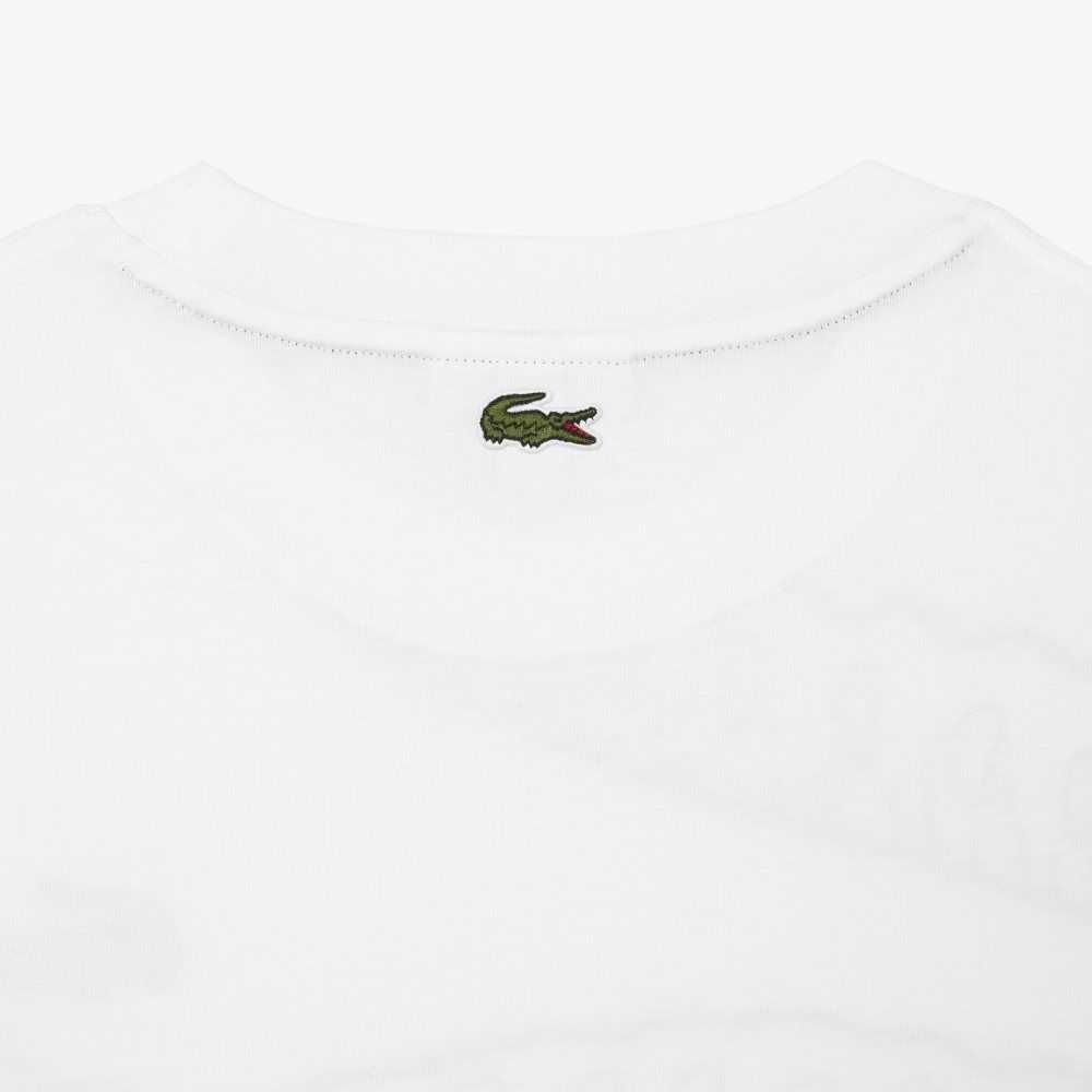 Lacoste Crew Neck Loose Fit Crocodile Print Blancas | 6758-RMZPB