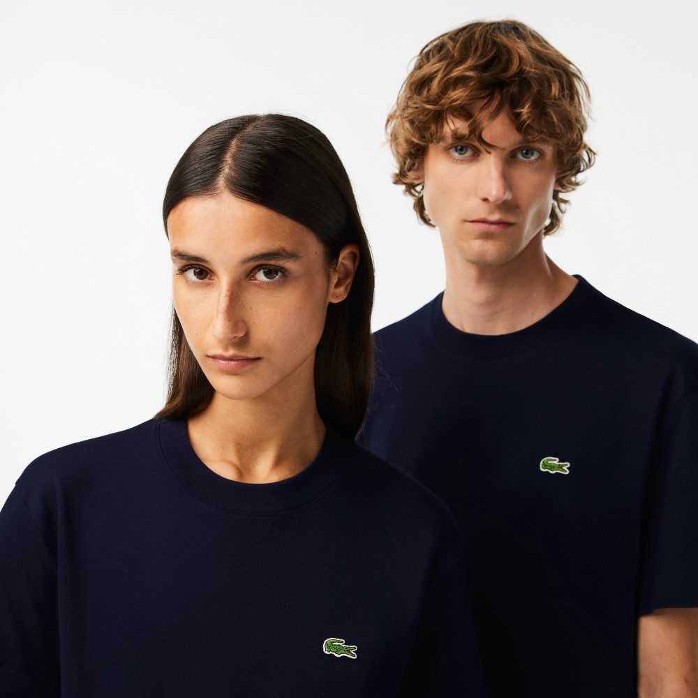 Lacoste Crew Neck Organic Algodon Azul Marino Azules | 7204-HMDAZ