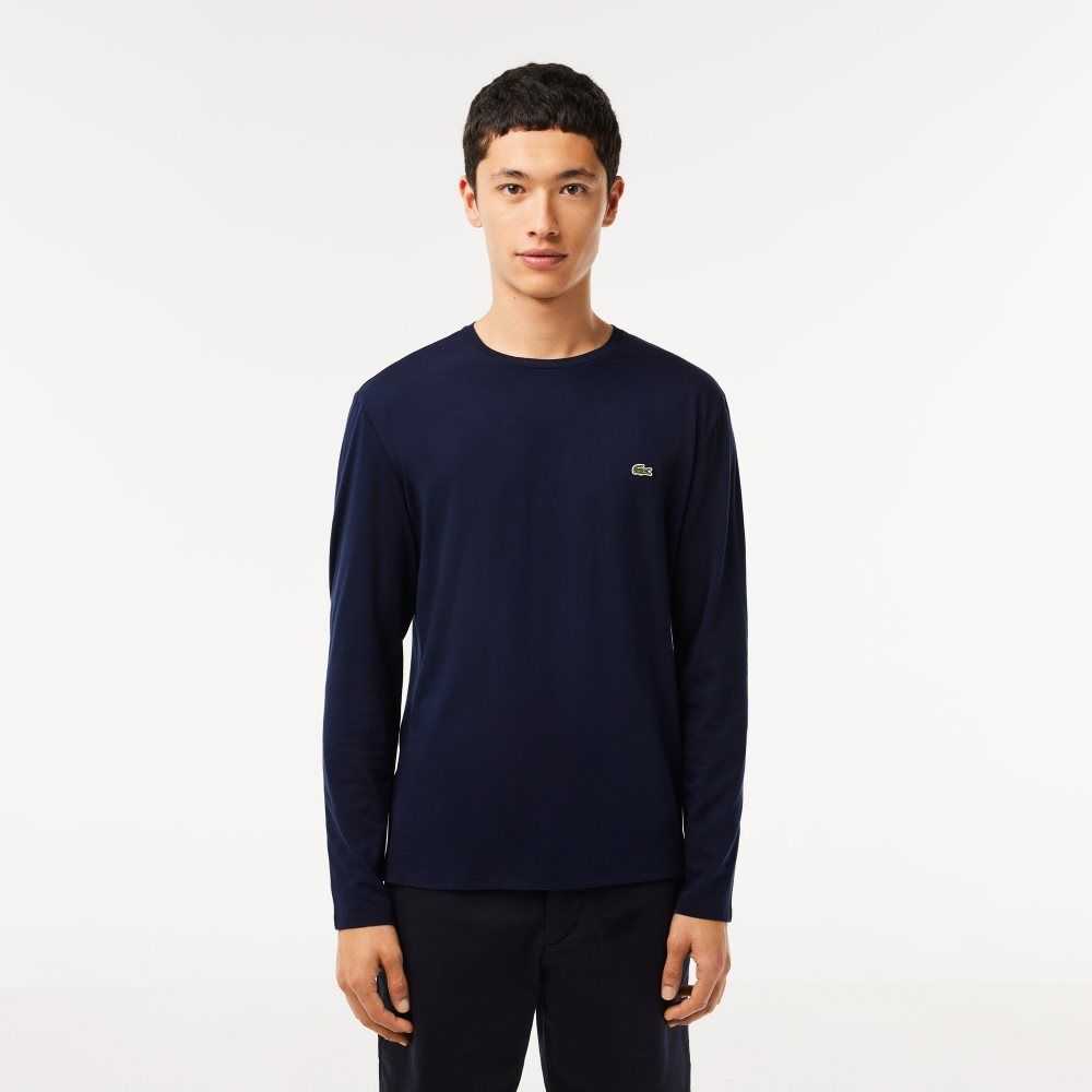 Lacoste Crew Neck Pima Algodon Jersey Azul Marino Azules | 6215-OVRNU