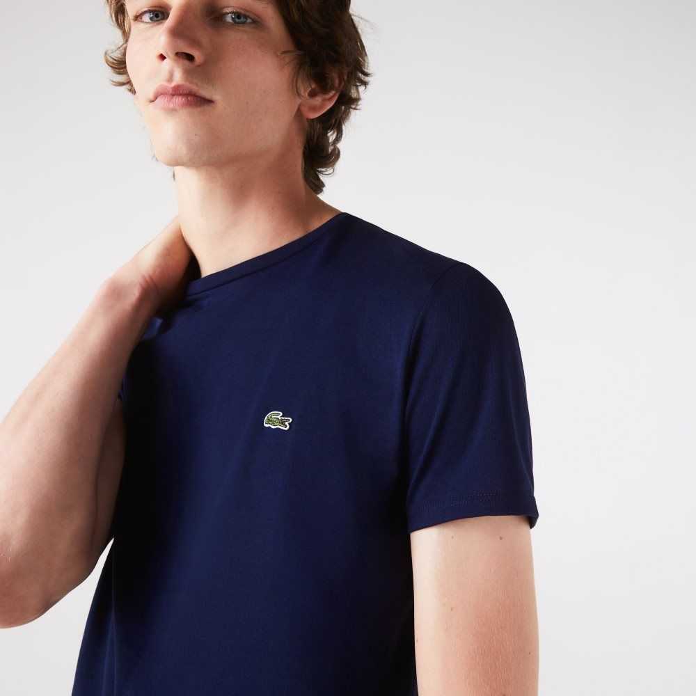 Lacoste Crew Neck Pima Algodon Jersey Azul Marino Azules | 8053-DUEAN