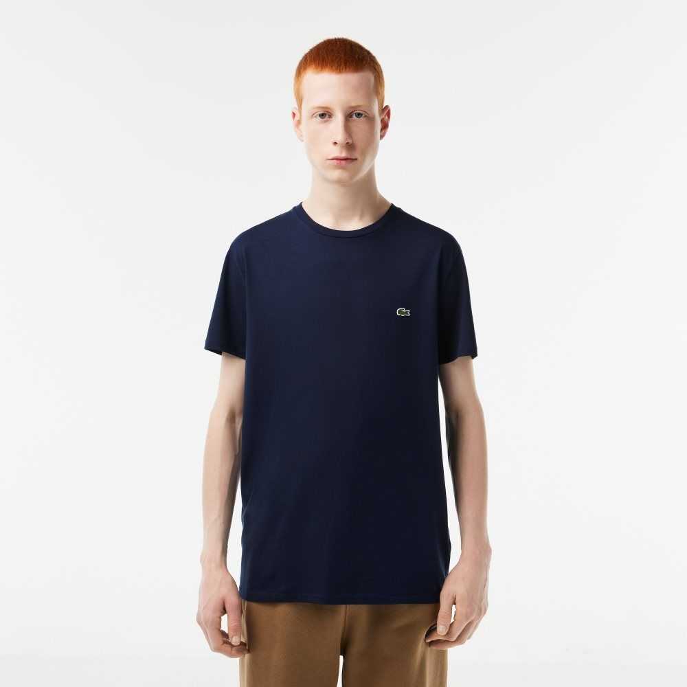 Lacoste Crew Neck Pima Algodon Jersey Azul Marino Azules | 8053-DUEAN