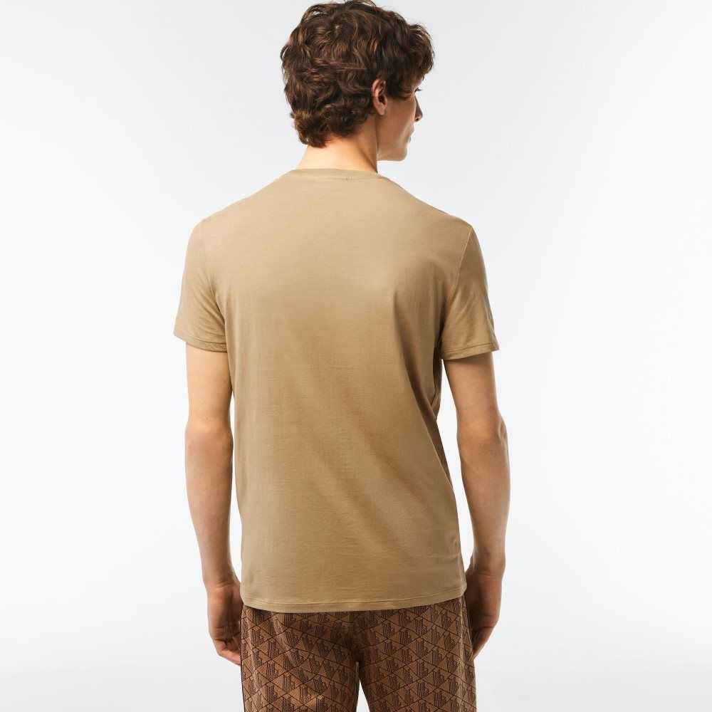 Lacoste Crew Neck Pima Algodon Jersey Beige | 6754-FELIH