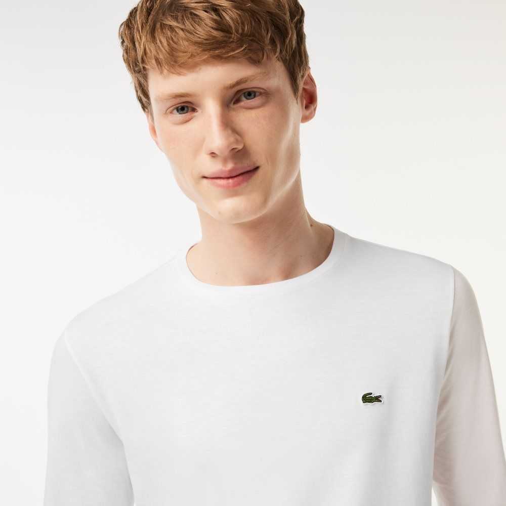 Lacoste Crew Neck Pima Algodon Jersey Blancas | 7605-SOXQR