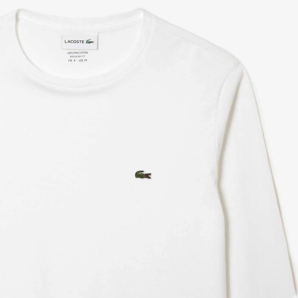 Lacoste Crew Neck Pima Algodon Jersey Blancas | 7605-SOXQR