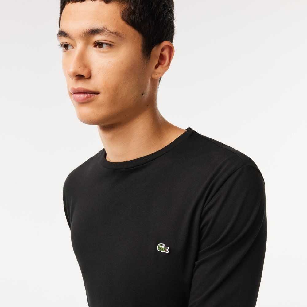 Lacoste Crew Neck Pima Algodon Jersey Negras | 4365-FLHNV