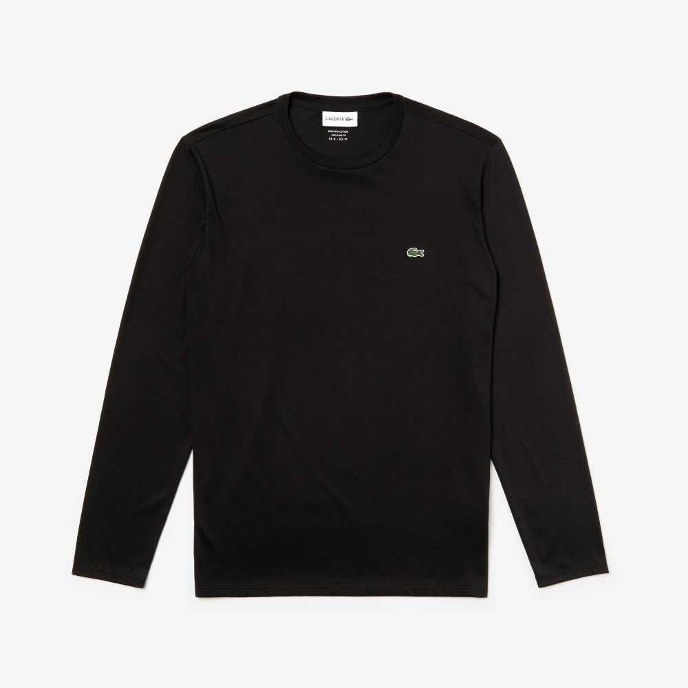 Lacoste Crew Neck Pima Algodon Jersey Negras | 4365-FLHNV