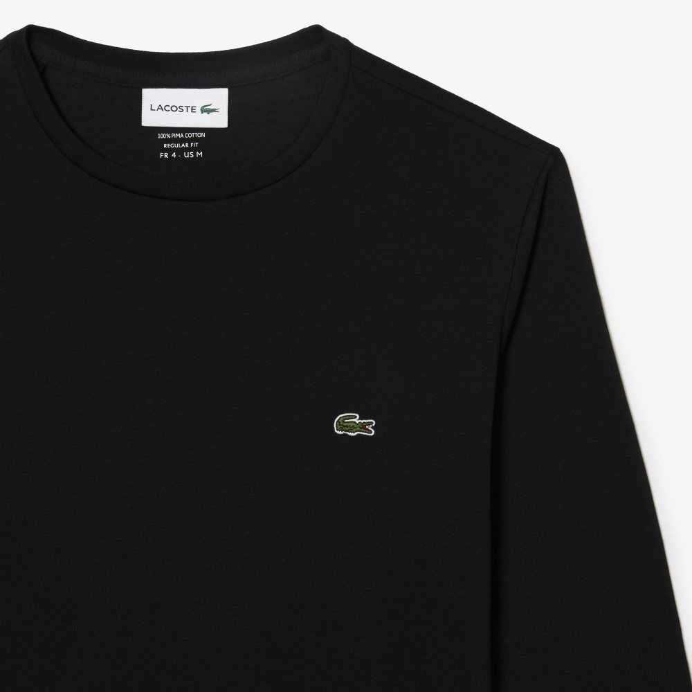 Lacoste Crew Neck Pima Algodon Jersey Negras | 4365-FLHNV