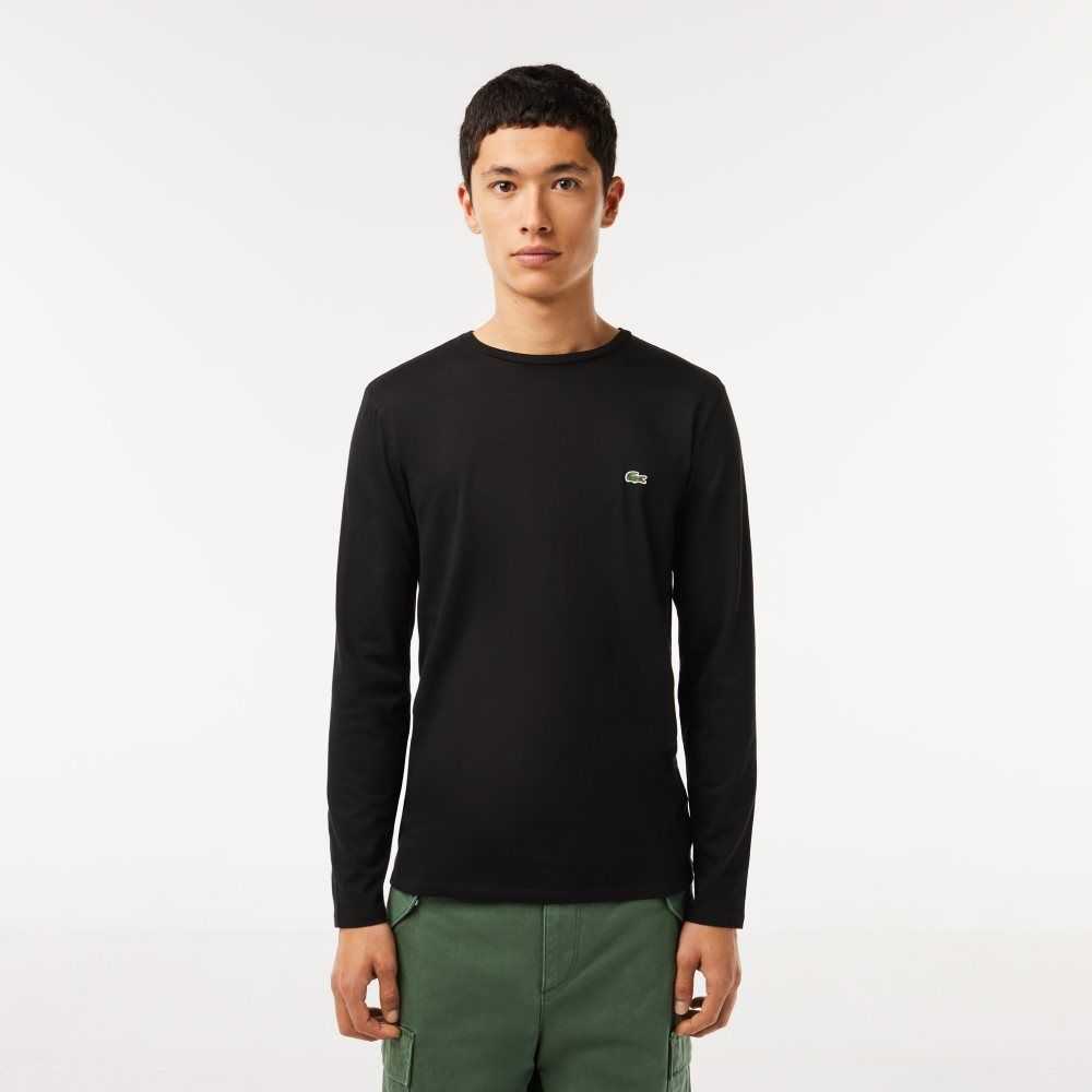 Lacoste Crew Neck Pima Algodon Jersey Negras | 4365-FLHNV