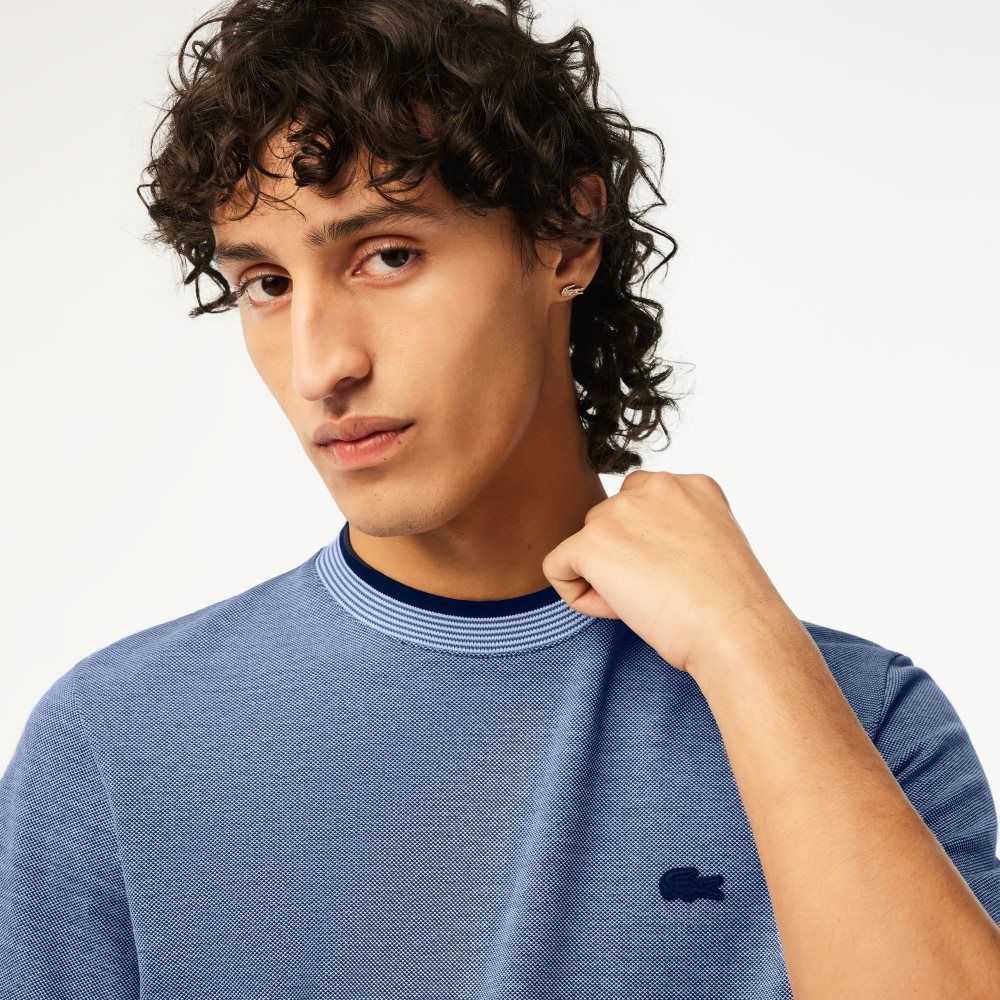 Lacoste Crew Neck Premium Algodon Azules Azul Marino Azules Blancas | 7190-BCHRT