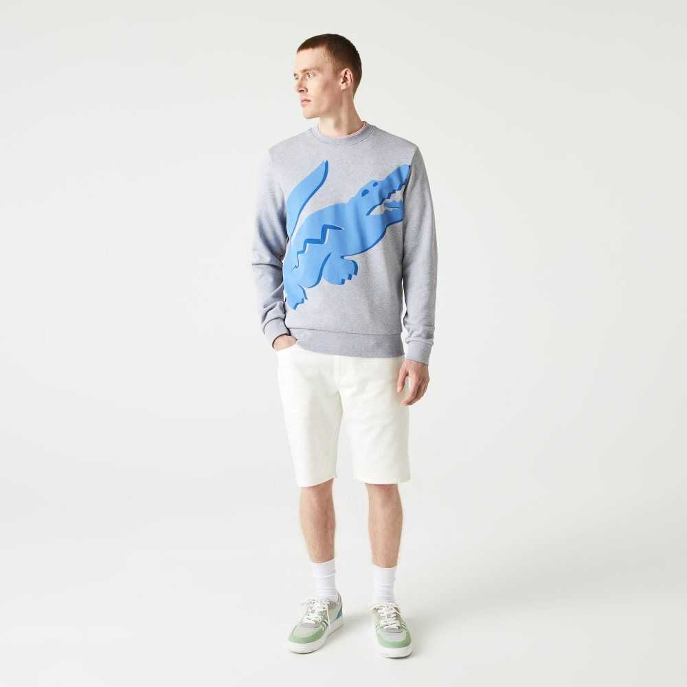 Lacoste Crew Neck Print Organic Algodon Fleece Gris | 9185-NIOWL