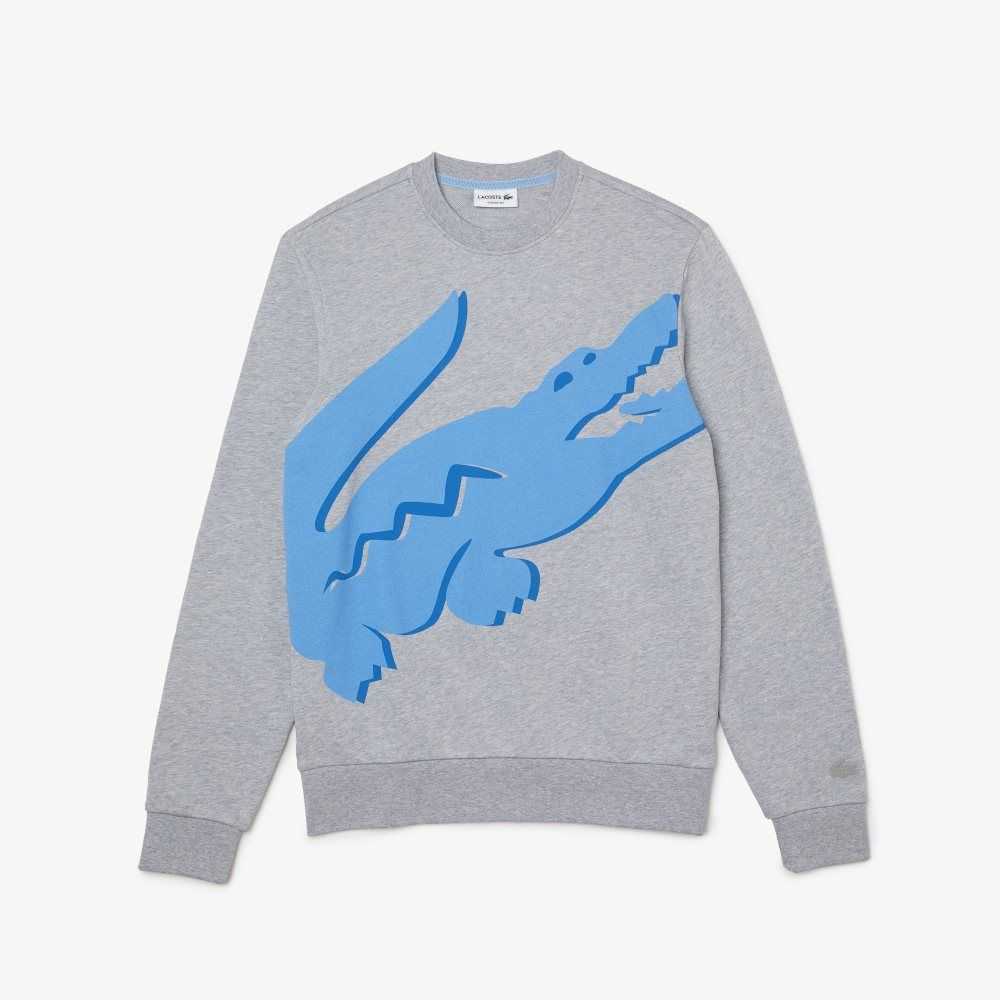 Lacoste Crew Neck Print Organic Algodon Fleece Gris | 9185-NIOWL