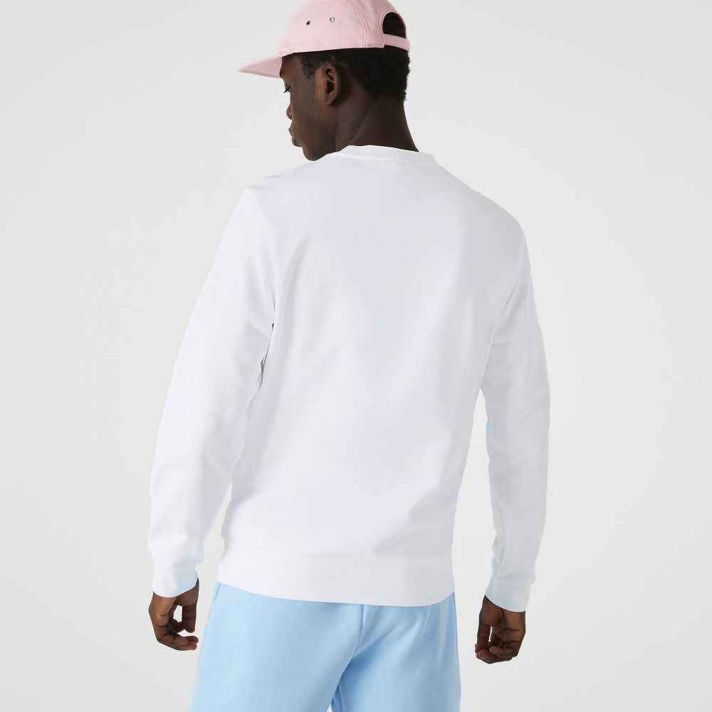 Lacoste Crew Neck Print Organic Algodon Fleece Blancas | 9704-OZBQI