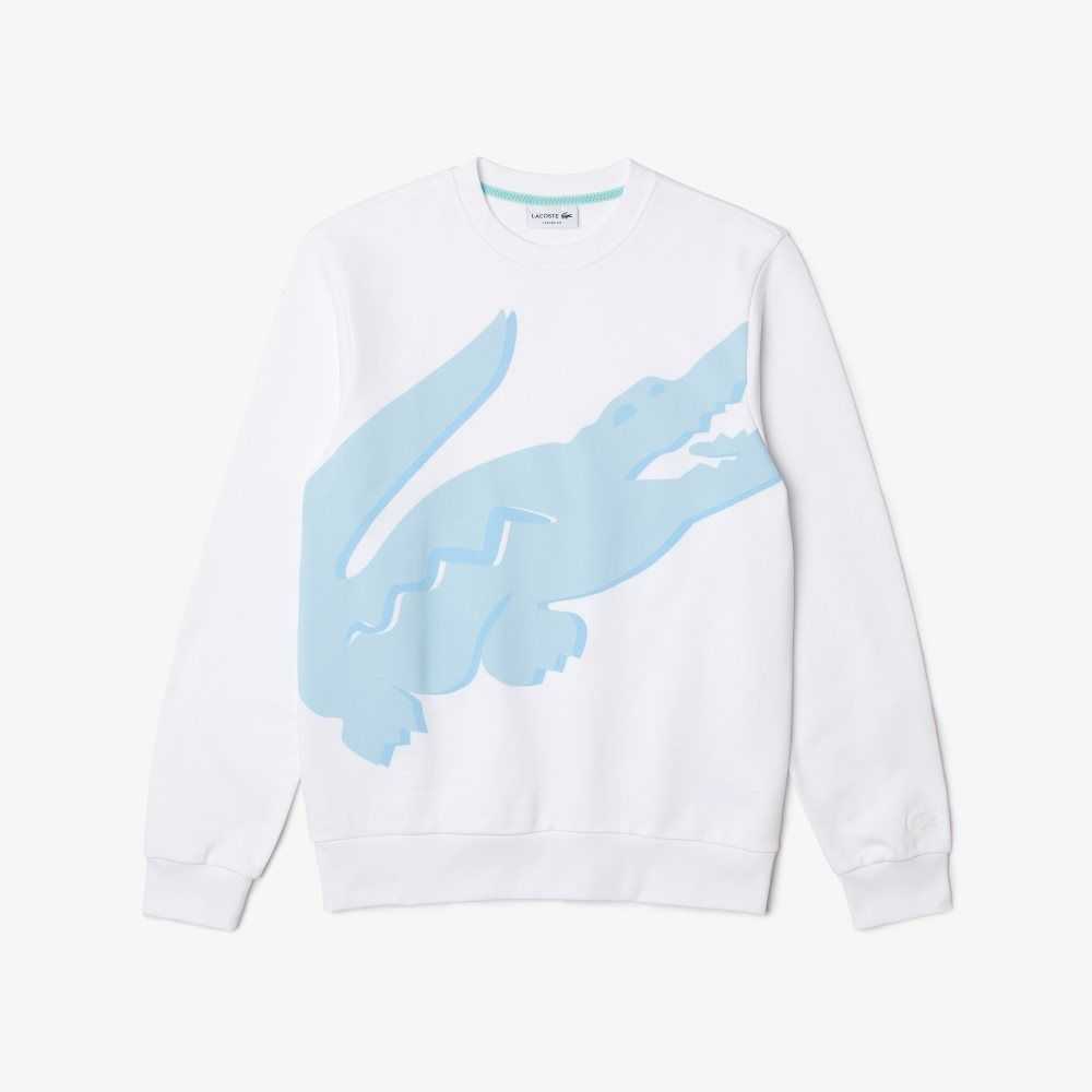 Lacoste Crew Neck Print Organic Algodon Fleece Blancas | 9704-OZBQI