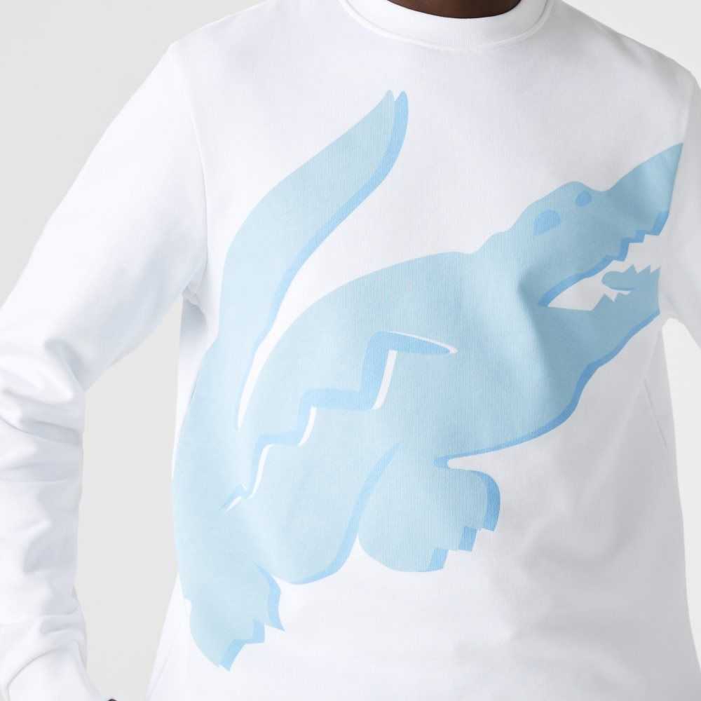 Lacoste Crew Neck Print Organic Algodon Fleece Blancas | 9704-OZBQI