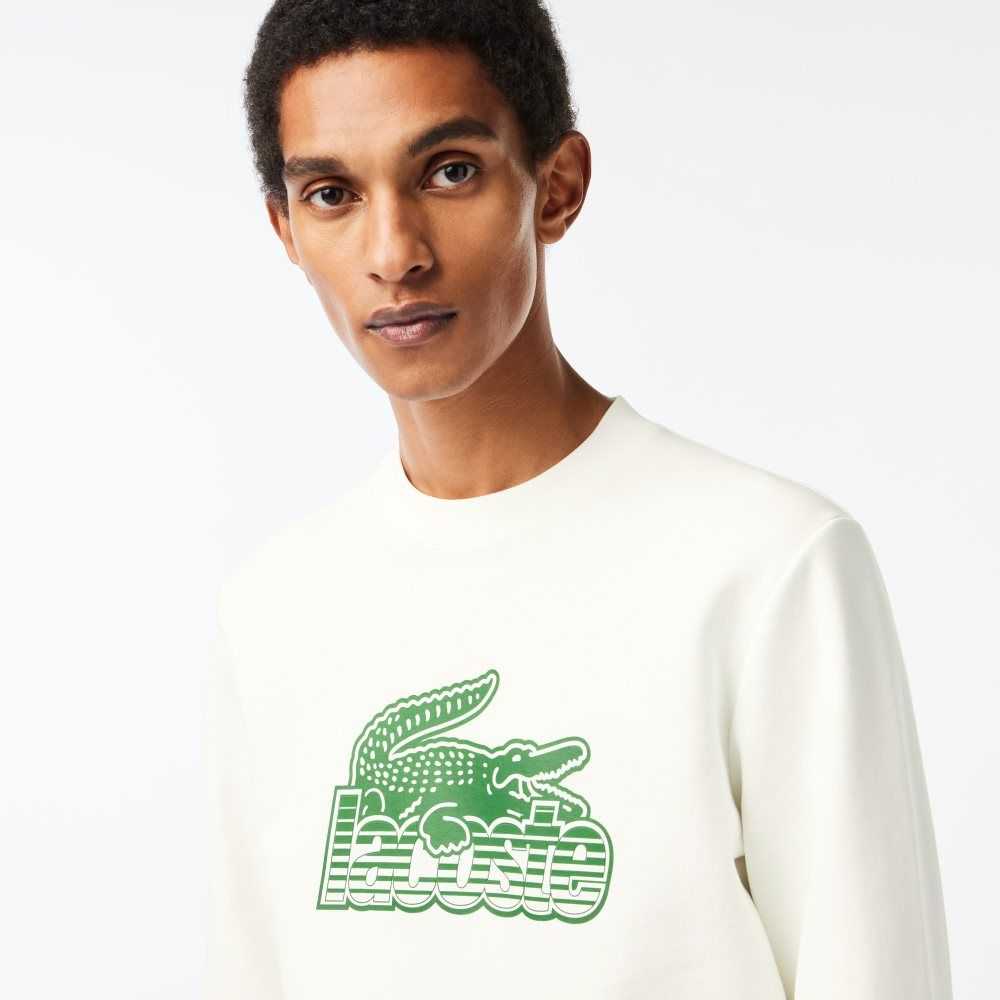 Lacoste Crew Neck Unbrushed Fleece Blancas | 8063-BXZTJ