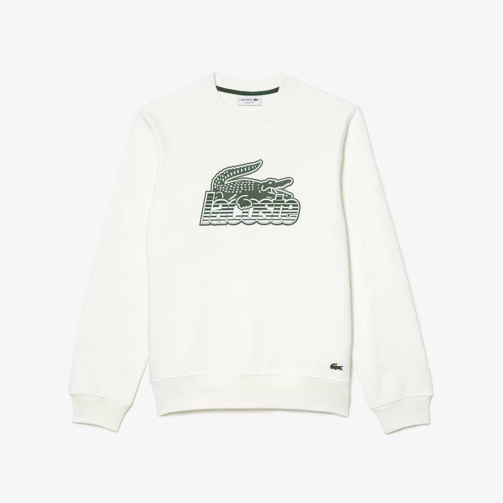 Lacoste Crew Neck Unbrushed Fleece Blancas | 8063-BXZTJ