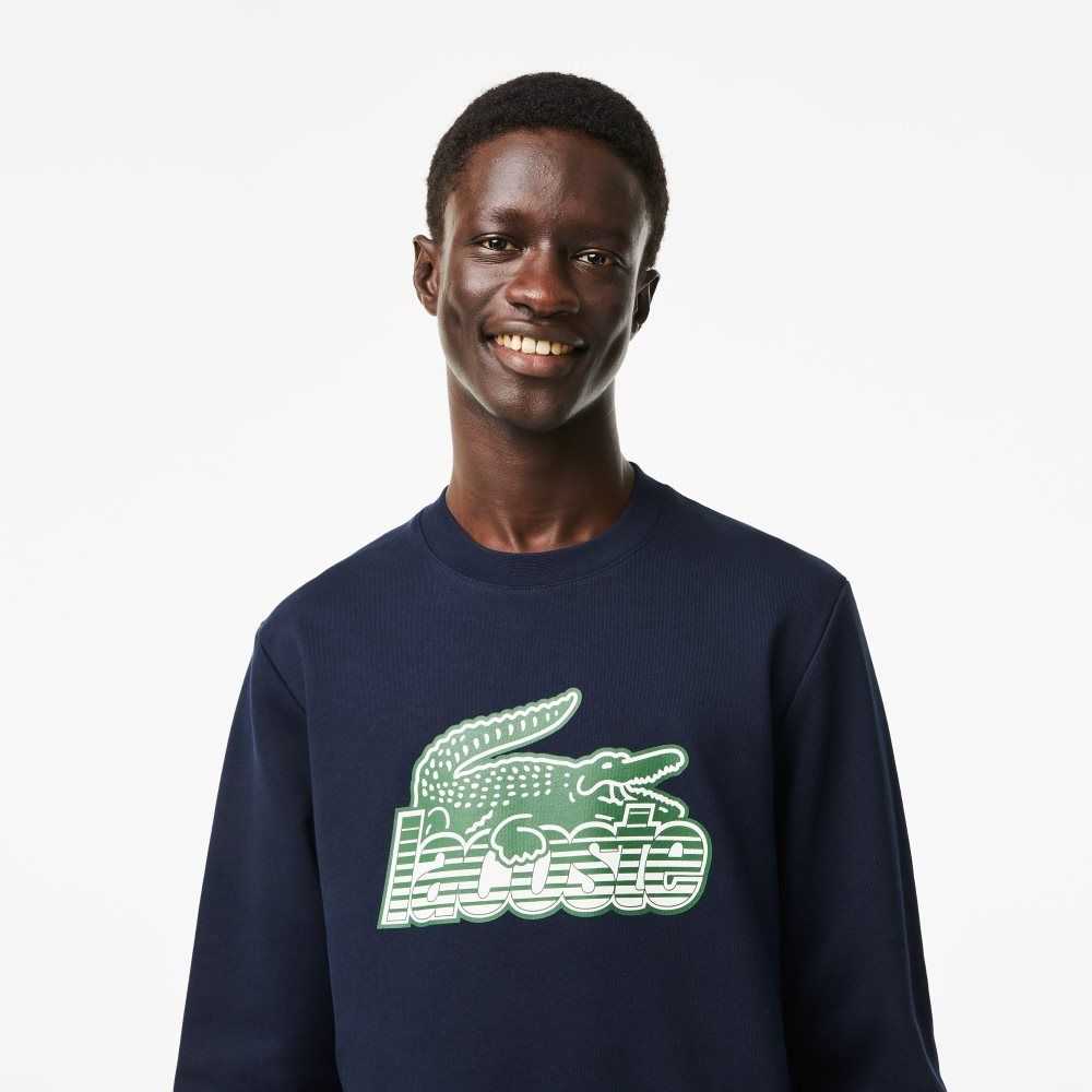 Lacoste Crew Neck Unbrushed Fleece Sweatshirt Azul Marino Azules | 0465-SEQCW