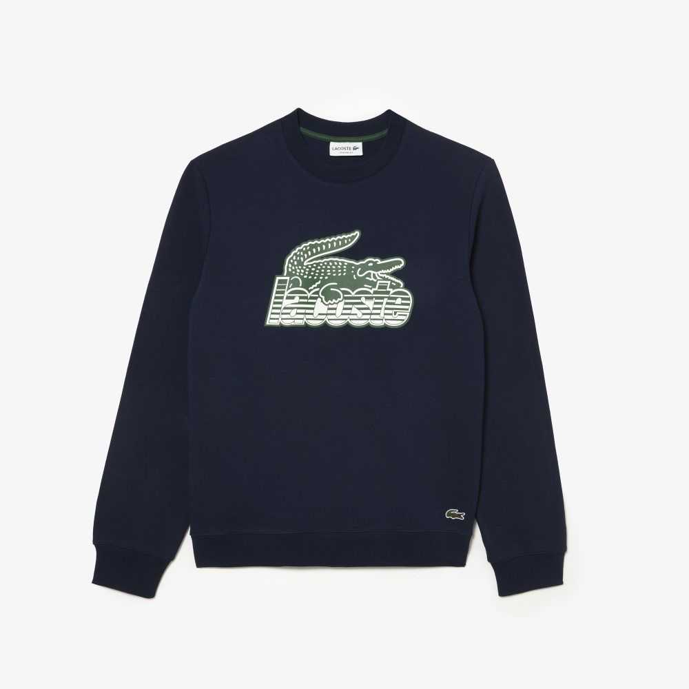 Lacoste Crew Neck Unbrushed Fleece Sweatshirt Azul Marino Azules | 0465-SEQCW