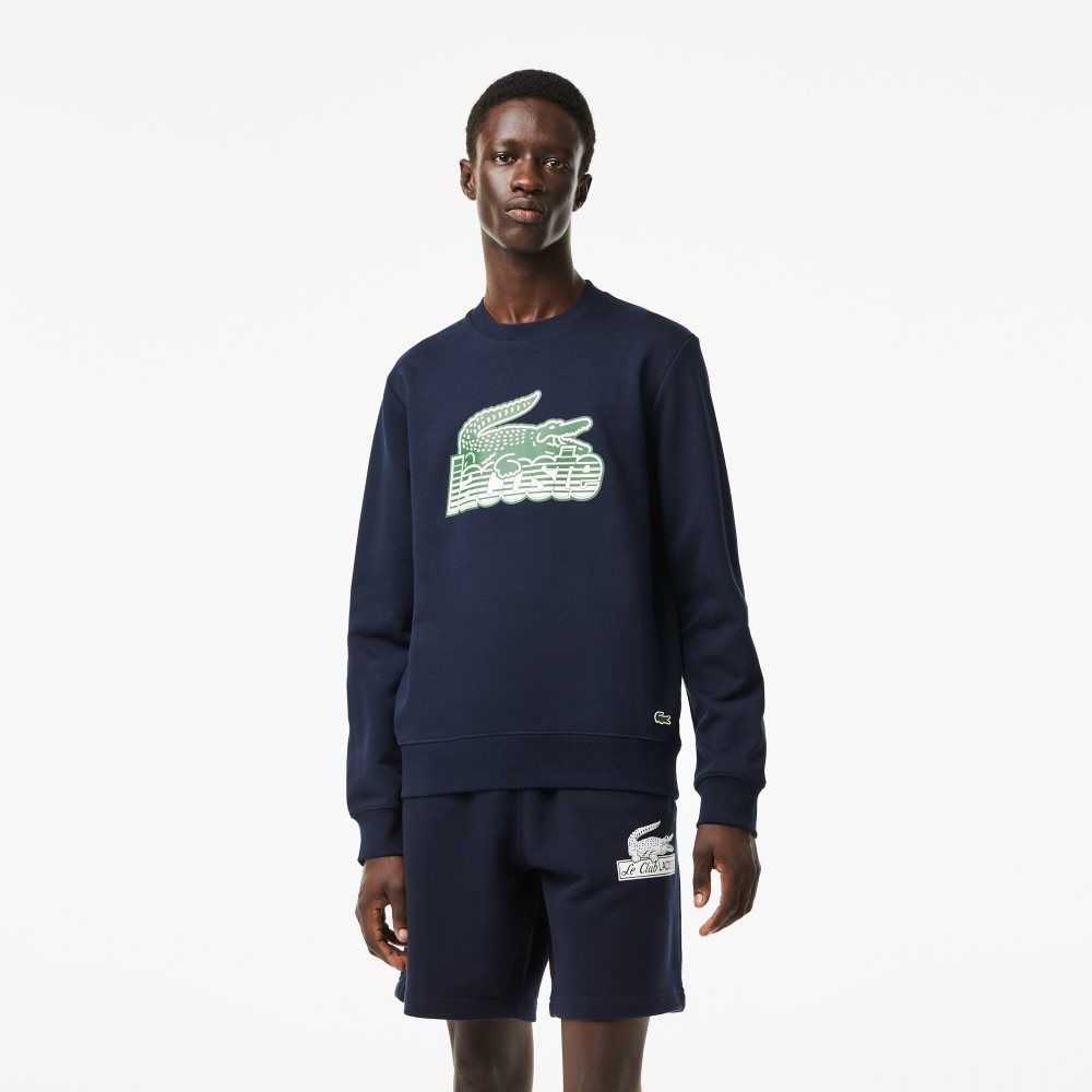 Lacoste Crew Neck Unbrushed Fleece Sweatshirt Azul Marino Azules | 0465-SEQCW