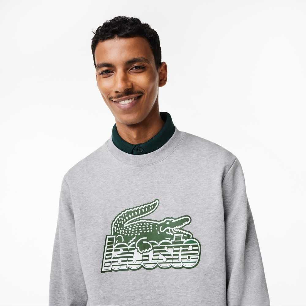 Lacoste Crew Neck Unbrushed Fleece Sweatshirt Gris | 3859-UPDKQ