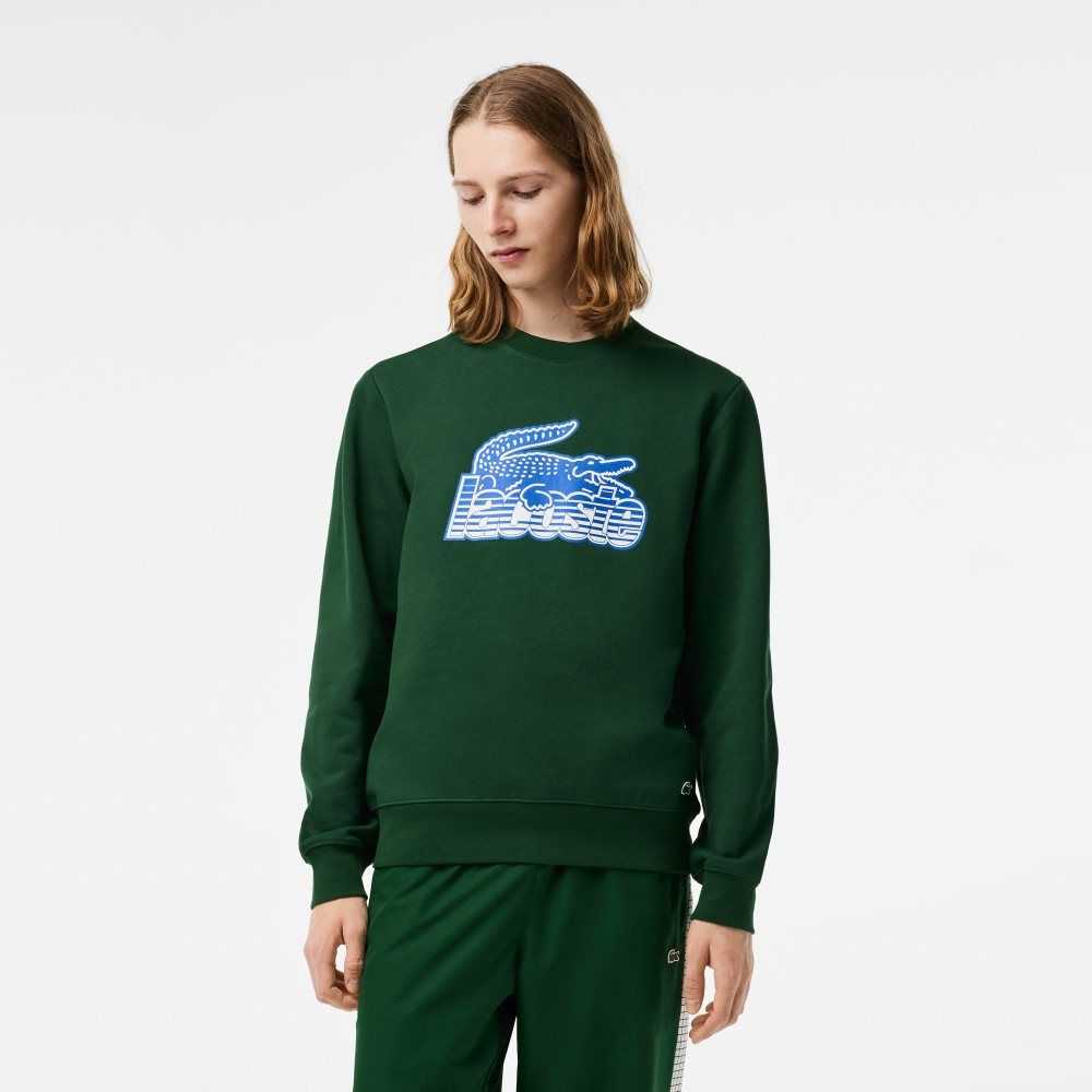 Lacoste Crew Neck Unbrushed Fleece Verde | 1354-MSUGH