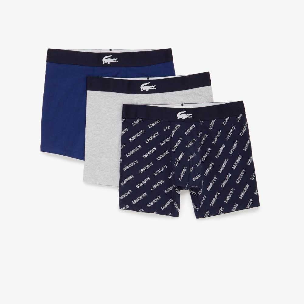 Lacoste Crocodile Cintura Long Boxer Brief 3-Pack Azul Marino Azules Blancas Gris Azul Marino Azules | 9638-OCYNH