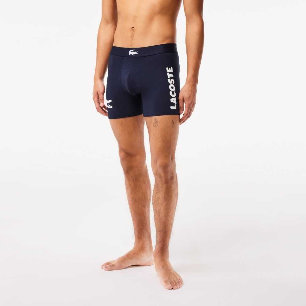 Lacoste Crocodile Cintura Long Stretch Algodon Boxer Brief 3-Pack Azul Marino Azules Blancas Gris Azul Marino Azules | 0468-ISJTL