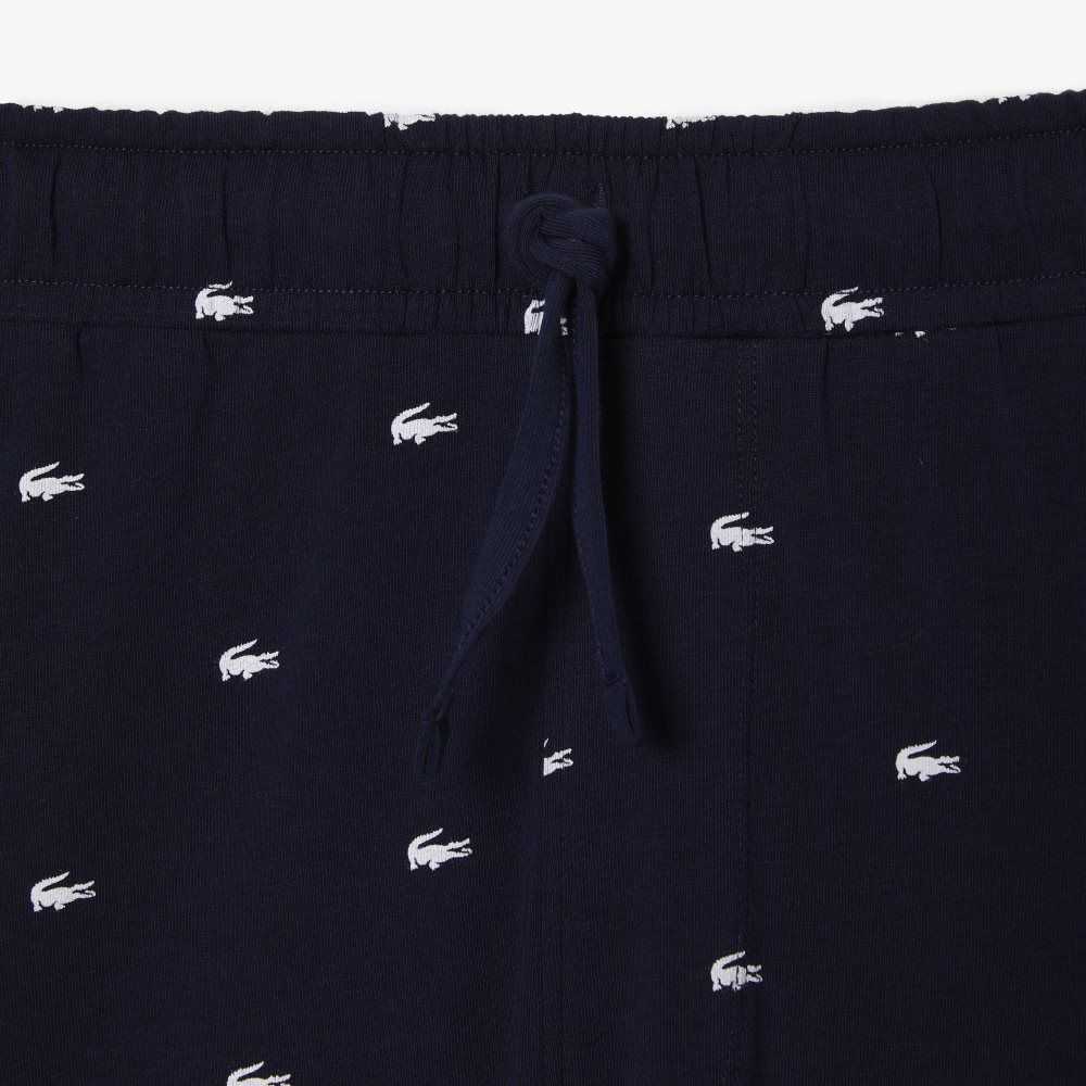 Lacoste Crocodile Print Algodon Jersey Pajama Azul Marino Azules Blancas | 3179-MCAES