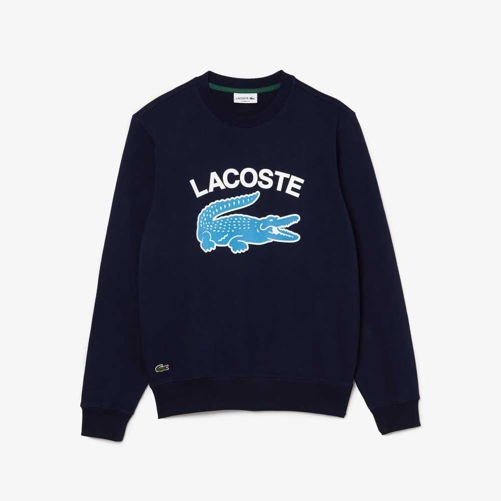 Lacoste Crocodile Print Crew Neck Azul Marino Azules | 5901-UTLSB