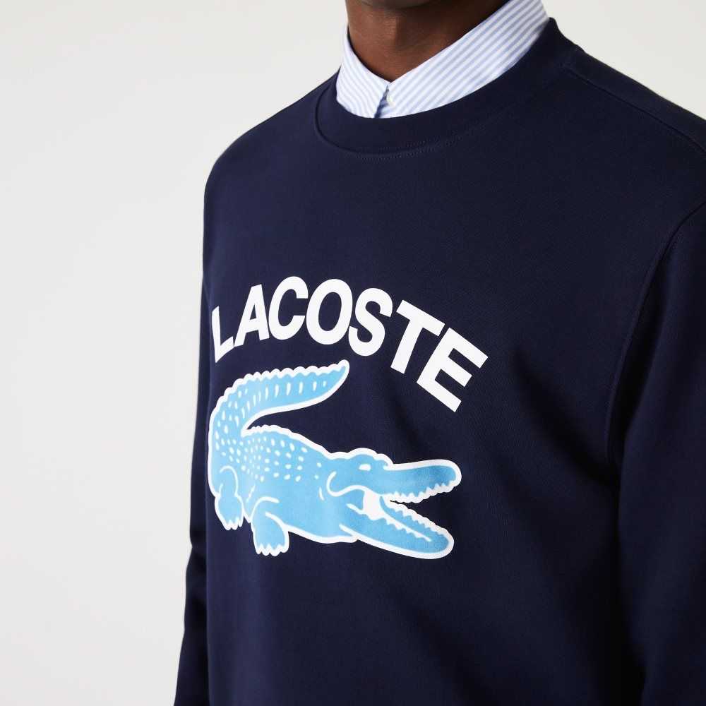 Lacoste Crocodile Print Crew Neck Azul Marino Azules | 5901-UTLSB