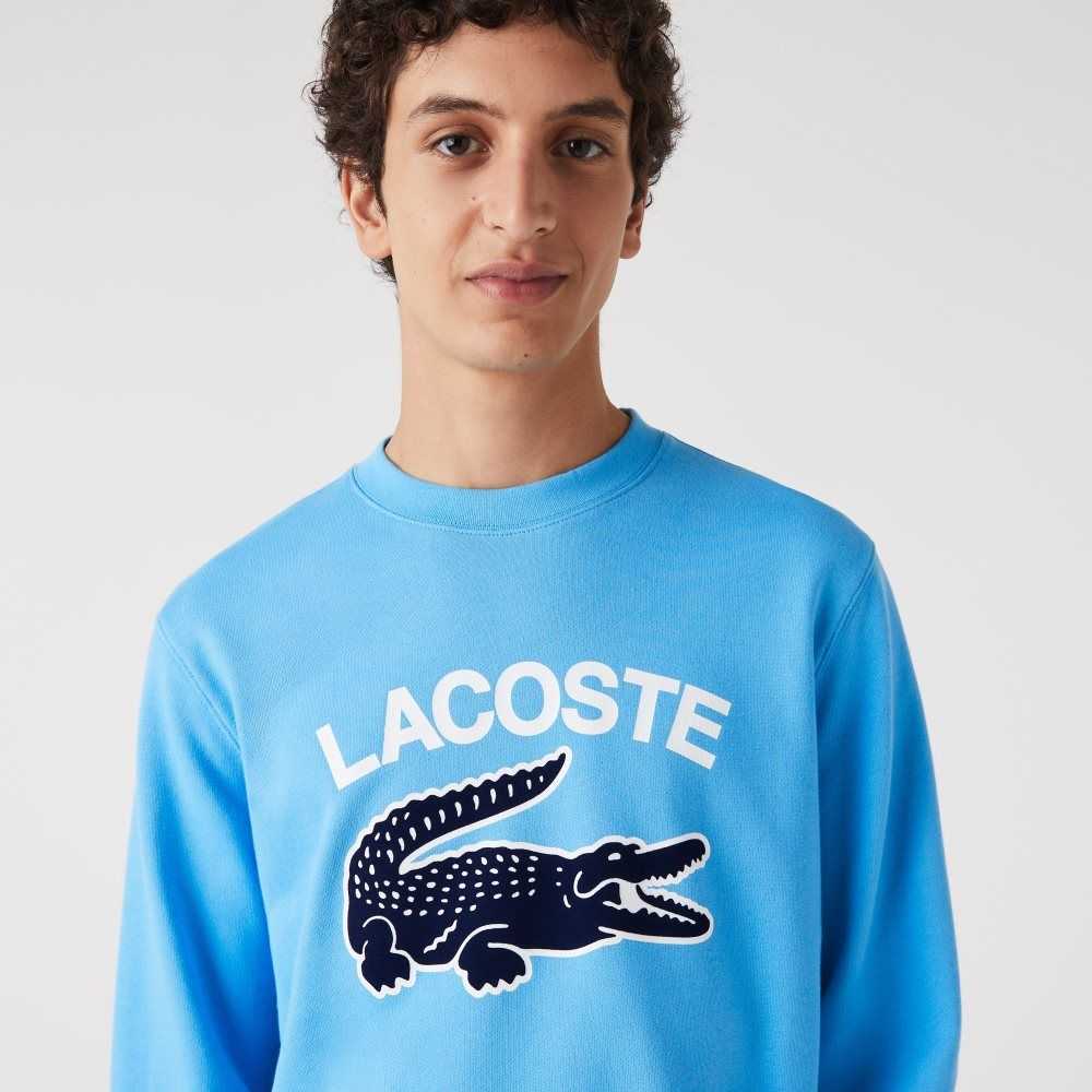 Lacoste Crocodile Print Crew Neck Azules | 2318-CLFJY