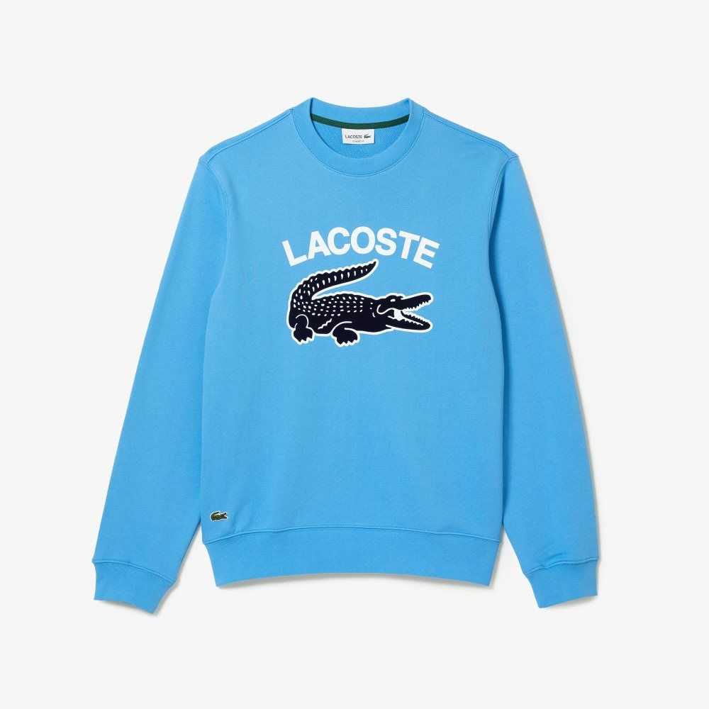 Lacoste Crocodile Print Crew Neck Azules | 2318-CLFJY