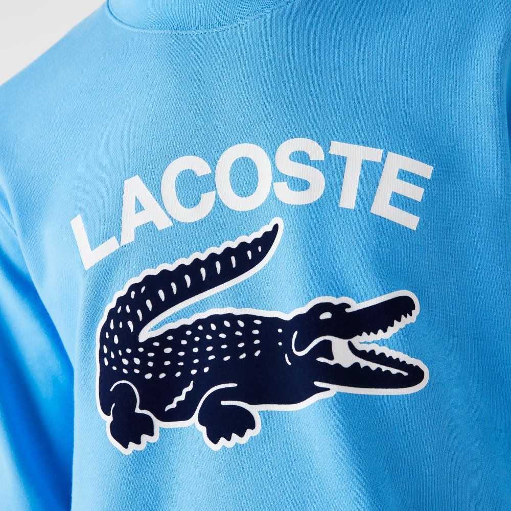 Lacoste Crocodile Print Crew Neck Azules | 2318-CLFJY