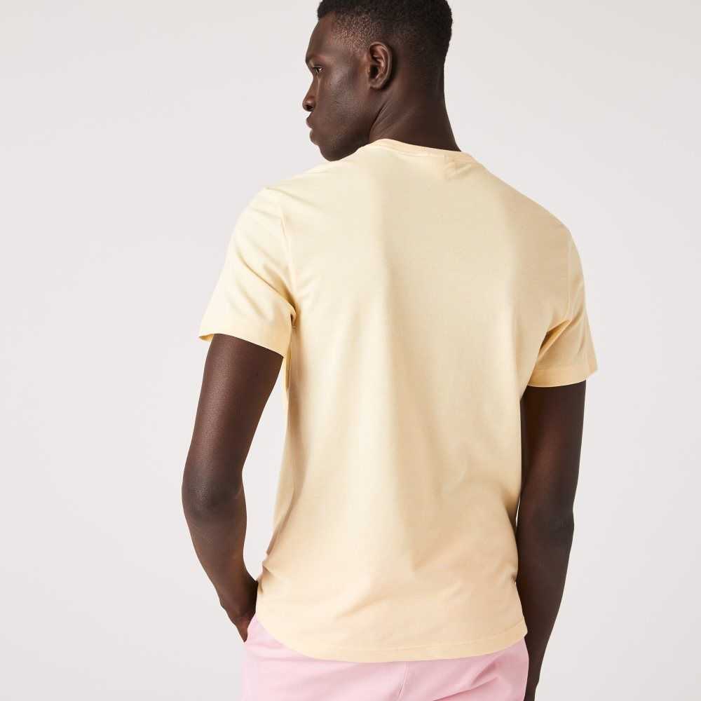 Lacoste Crocodile Print Crew Neck Stretch Organic Algodon Amarillo | 7891-RPMYQ