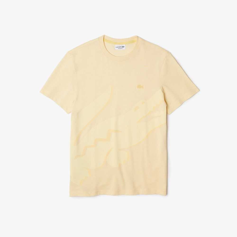 Lacoste Crocodile Print Crew Neck Stretch Organic Algodon Amarillo | 7891-RPMYQ