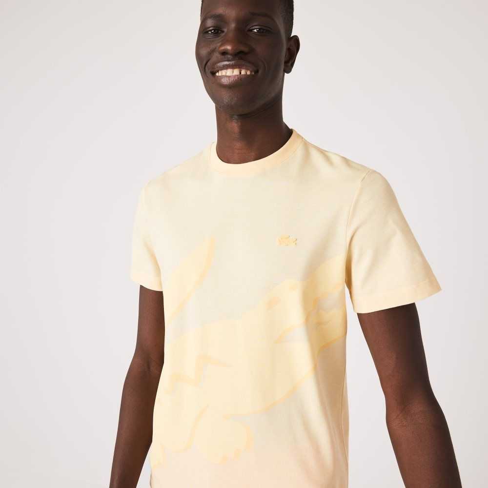 Lacoste Crocodile Print Crew Neck Stretch Organic Algodon Amarillo | 7891-RPMYQ