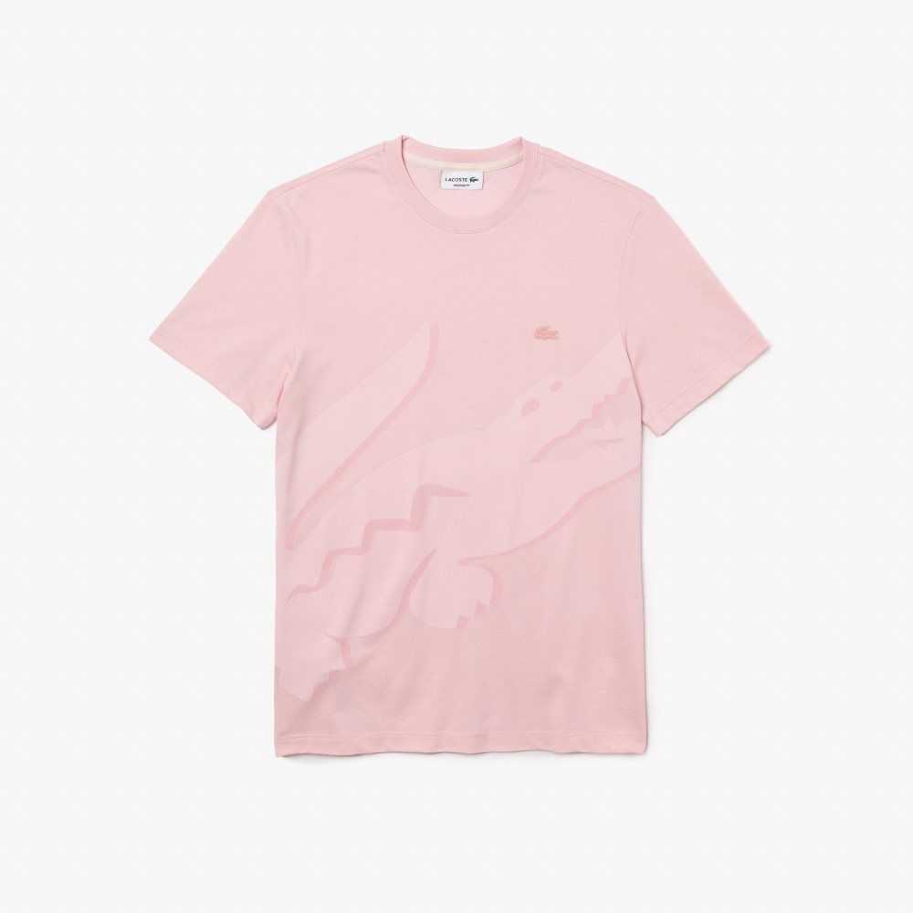 Lacoste Crocodile Print Crew Neck Stretch Organic Algodon Rosas | 9017-KMAQL