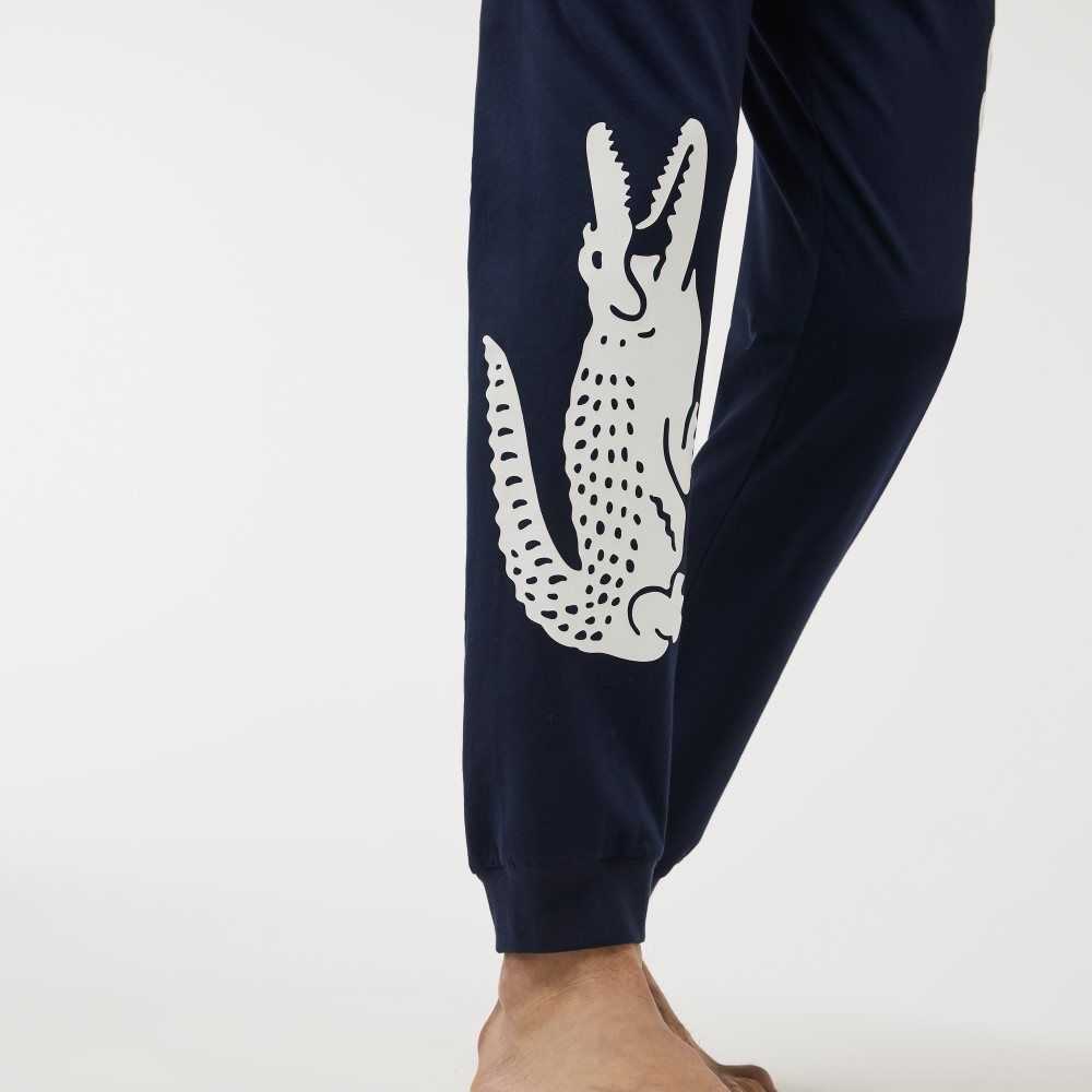 Lacoste Crocodile Print Stretch Algodon Pajama Pants Azul Marino Azules Blancas | 2653-JRGAP